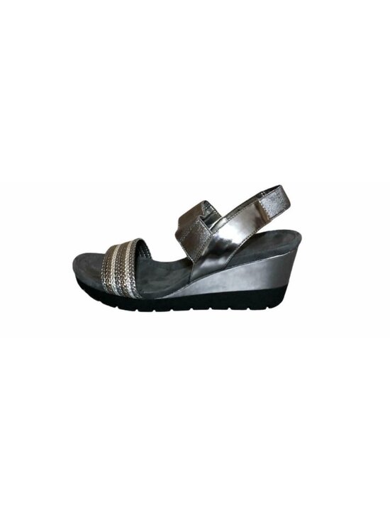Bandonlino Sandals Wedge Heel Womens 10 M Metallic Silver Gray Comfort Strappy - Picture 5 of 11